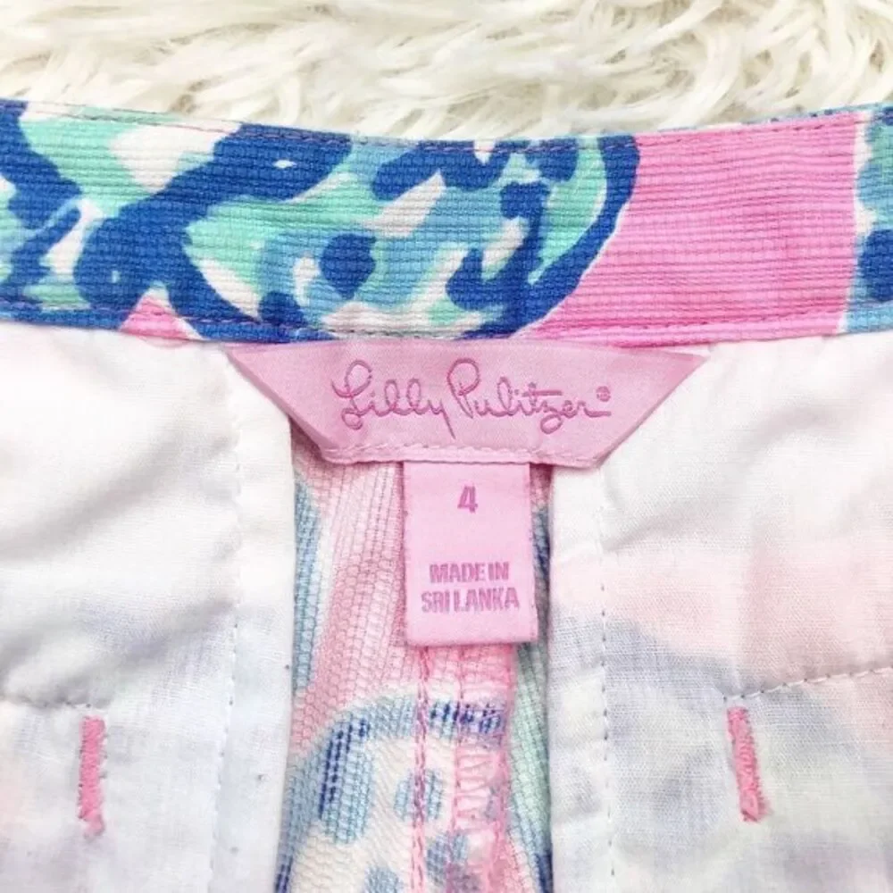 Lilly Pulitzer Adie Shorts Pink Pout Barefoot Princess Blue Shell Size 4